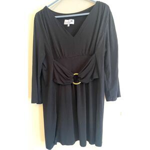 Liz Langs Women's Xl Black Long Blouse with Gold Belt Stretchable